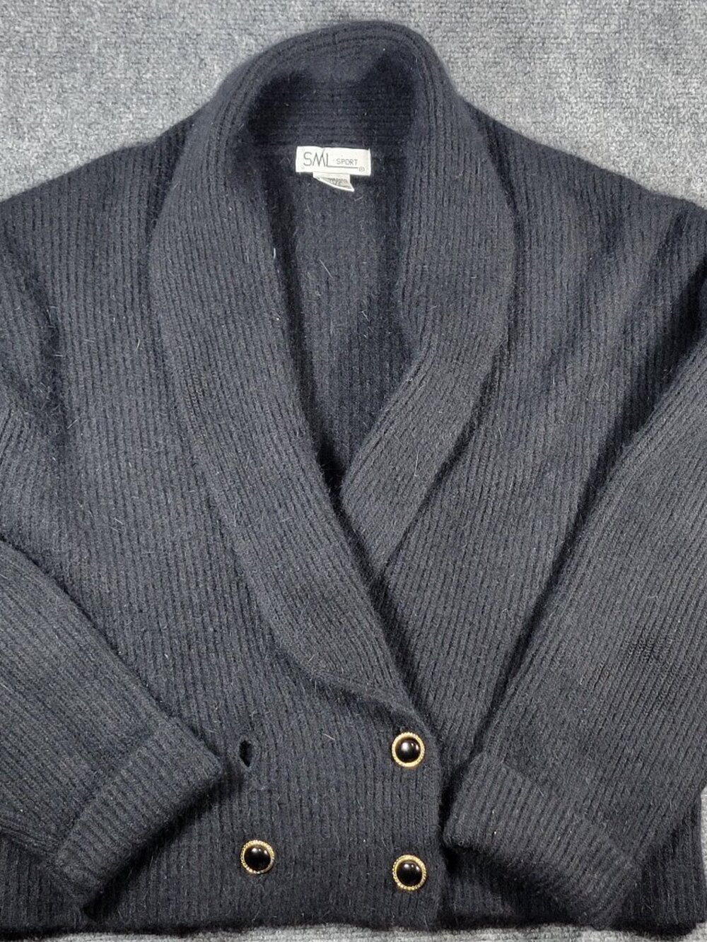 Vtg SML Sport Women's Lambswool & Angora Mix Black Cardigan